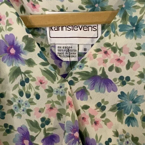 Vtg Karin Stevens Cottage Core Floral Feminine Tea Dress Rayon Size 8 - Picture 4 of 8